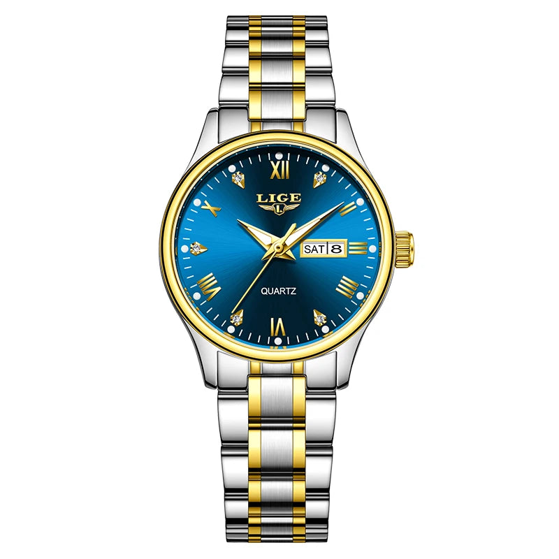 LIGE Top Brand Luxury Quartz Watches for Woman Elegant Fashion Classic Week Calendar Ladies Clock Women's Watch Montre Femme New