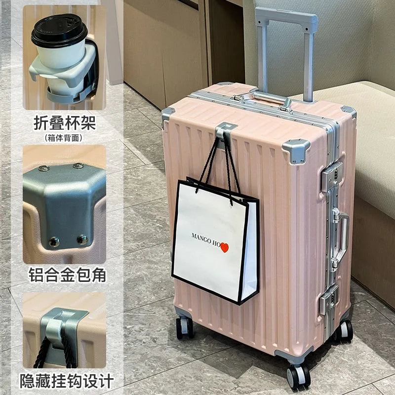 New Travel Suitcase Rolling Luggage Trolley Case Universal Wheel Carry-on Luggage with Cup holder Boarding Case travel bags