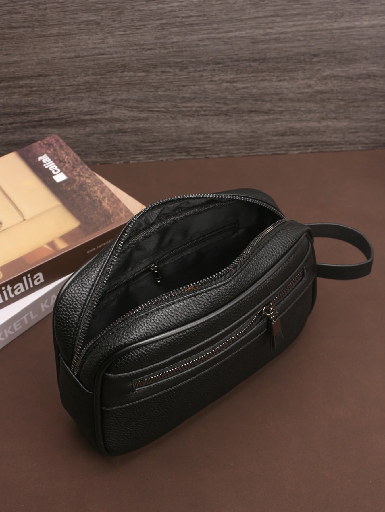 Men's Business Clutch Bag Travel Essentials Outdoor Toiletry PU Portable Handheld Cosmetic Bag Large Capacity Elegant Design