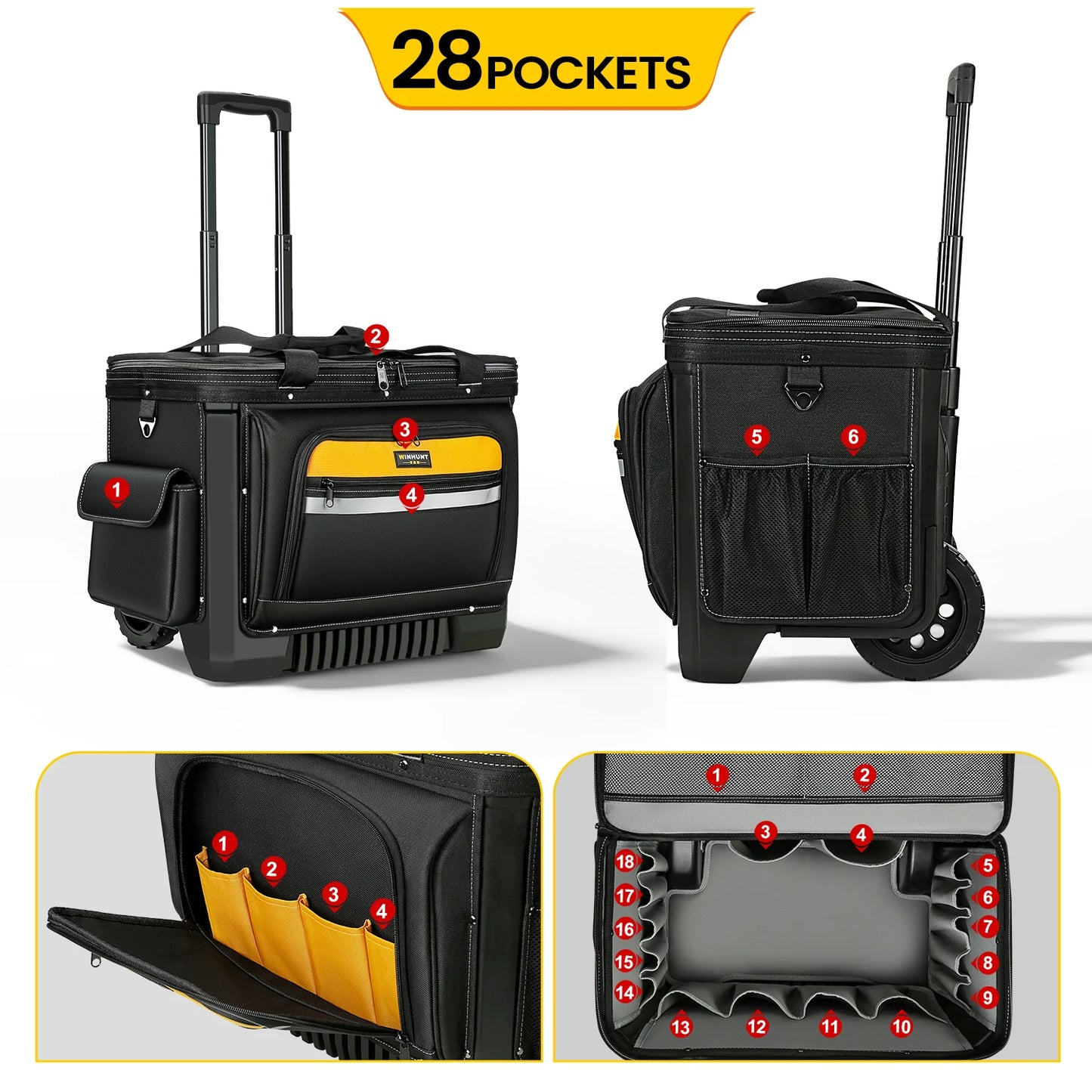Rolling Tool Bag, Tool Bag with Wheels, Portable Storage Organizer Rolling Tool Tote, for Electrician, Construction, Men, Women
