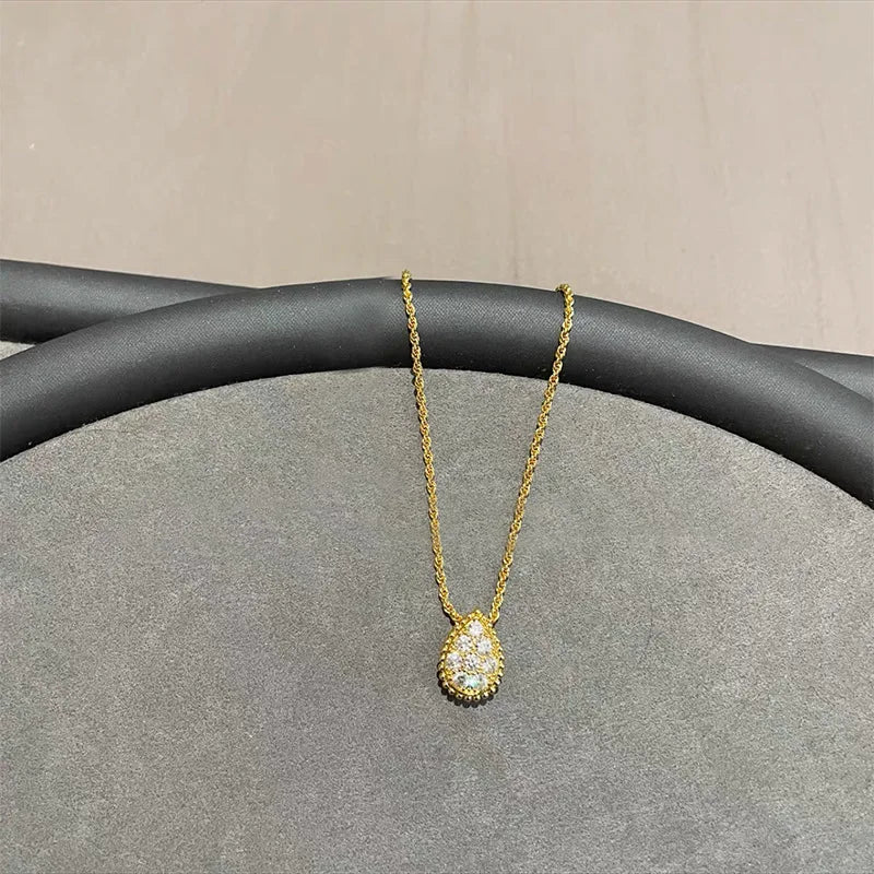 Women's Luxury Exclusive Drip Diamond Necklace 18K Gold Plated Full Diamond Accent Elegant Gift for Her
