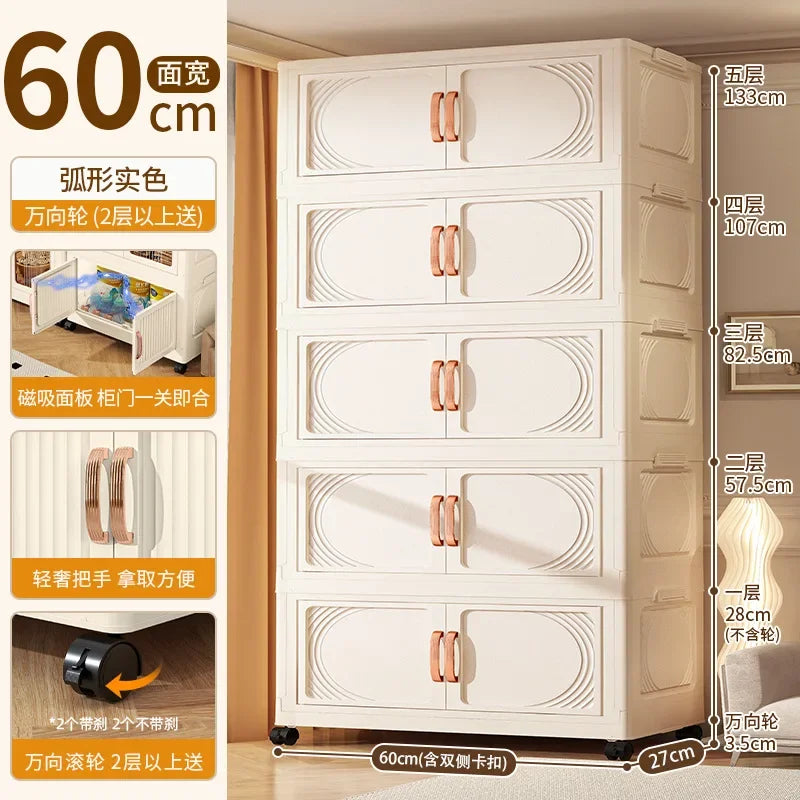 Household Wardrobe Clothes Cupboards Double Storage Cabinet Children Clothes Closet Snacks Living Room Plastic Shelves Bedroom