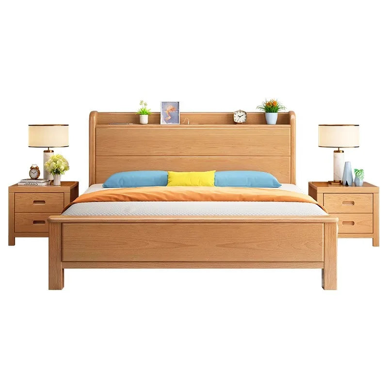 Nordic beech solid wood bed 1.8 meters master bedroom double bed modern simple 1.5 meters single log wind storage wedding bed