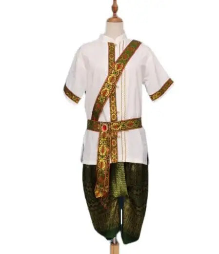 Thai Traditional Men's Clothing Thailand Festive Dance Suit Summer Vintage Work