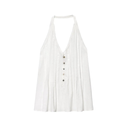 Women Clothing Backless Top Summer Short Crop Top Halter Neck Waistcoat Lady V Neck Camisole Back Drawstring Tops 5029121