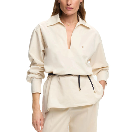 Women Shirts Elegant Soild Embroidery Casual Tops V Neck Long Sleeve Belt Decoration Loose Tops Fashion Office Ladies Shirts