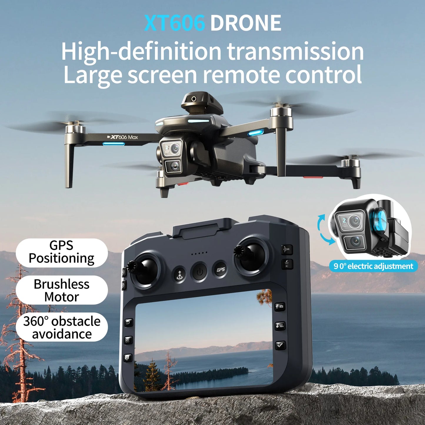2025 NEW XT606 Drone 4K Professional HD Dual Camera Infrared Obstacle Avoidance Brushless motor RC Quadcopter With screen Drone