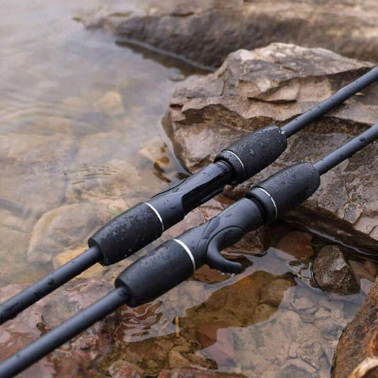 Lure Rod Suitable for Beginners, Fishing Rod 1.8m Gun Handle and Straight Handle Option, Carbon Fiber Material, Light Weight, High Strength, Strong and Durable, Segmented Handle, Black Appearance, Ceramic Guide Ring Design, S
