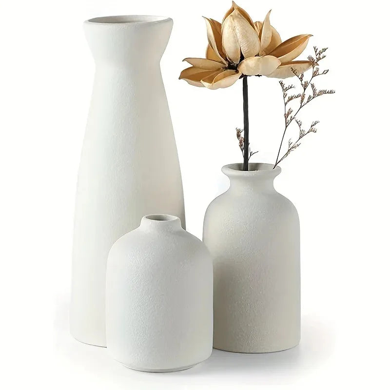 Set of 3 Ceramic Vases for Country Home Decor, Modern Farmhouse Decor, Living Room Decor, Bookshelf Decor, Table Decor Vases