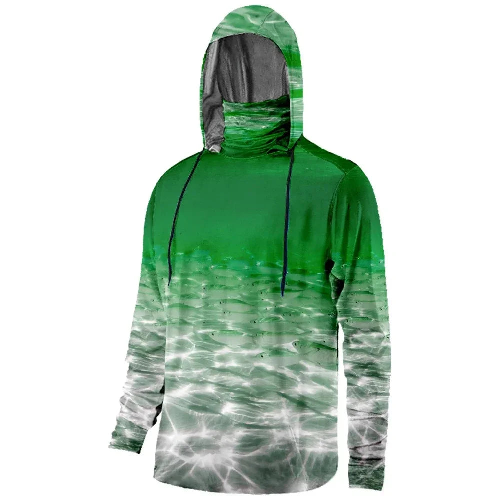 Mens Fishing Clothing Trout Tuna Water Waves Sunset Printed Sun Protection Face Mask Hoodies Outdoor Sports Breathable Clothes