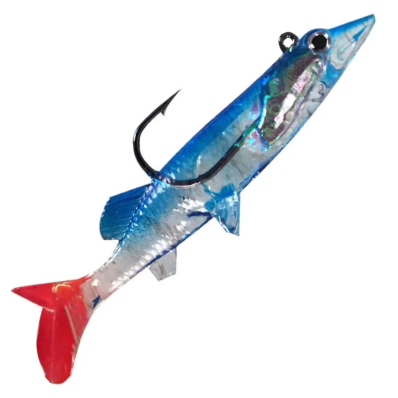 1pcs Sink Fish 8cm 6g soft bait set Fishing lure kit Wobblers jig head Silicone baits lifelike Sea Bass Carp pike long tail