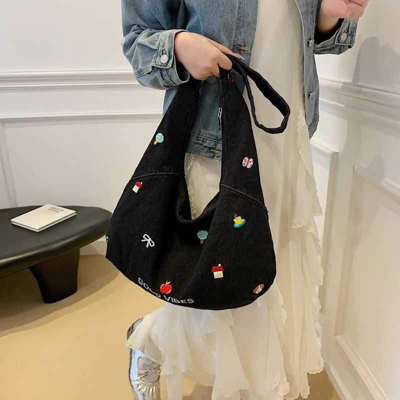 Denim Tote Bag Women's Large Capaci Canvas Bag New Lazy Sle Single oulder Slant Cross Bag Commuting op Bag Can Pu...