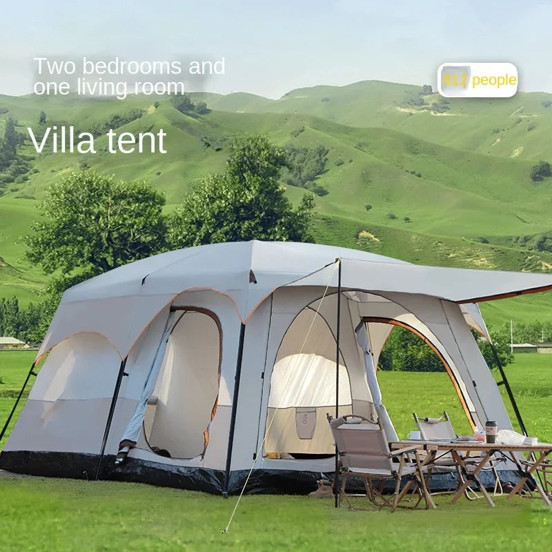 Luxury Villa Outdoor Camping Tent, Two Rooms and One Hall, Easy Setup Family Party Tent, Large Tent for Travel and Events