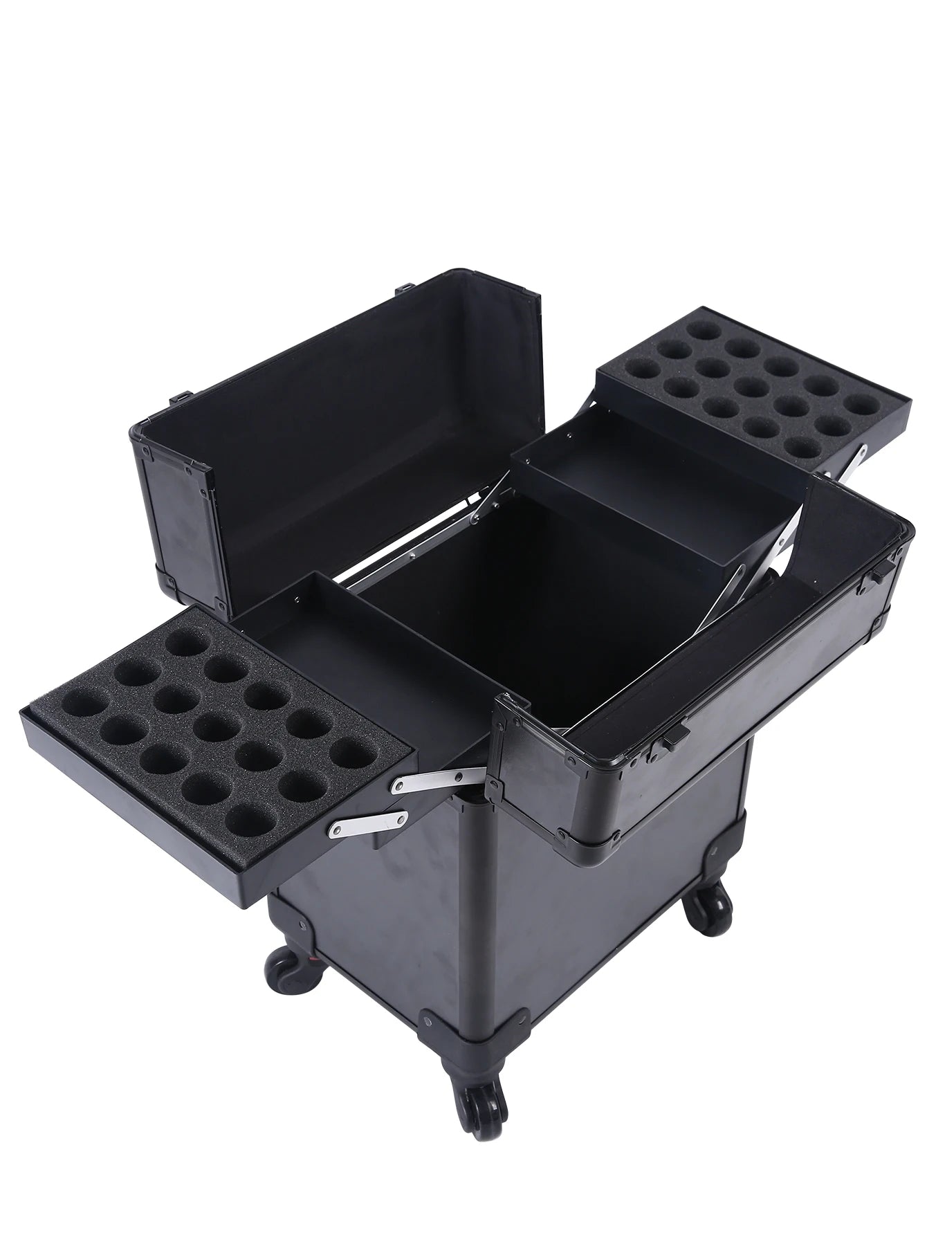 Aluminum Rolling Makeup Case Lockable Cosmetic Salon Organizer Trolley Case With Trays