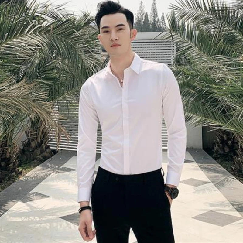 Man Tops Business Red Formal Plain Shirts and Blouses for Men Long Sleeve High Quality Luxury Designer Vintage Cotton Clothing S