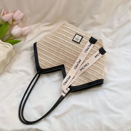 Women's shoulder bag large capacity tote bag women's retro hand straw woven bag everything shoulder woven bag commuting bag