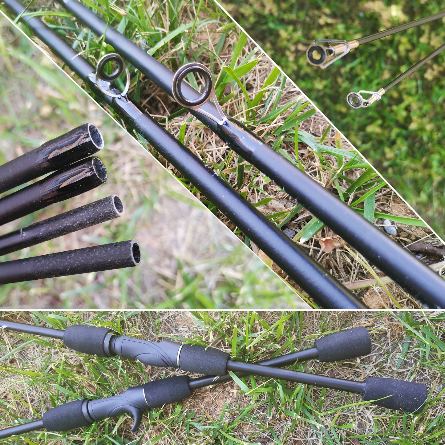 Lure Rod Suitable for Beginners, Fishing Rod 1.8m Gun Handle and Straight Handle Option, Carbon Fiber Material, Light Weight, High Strength, Strong and Durable, Segmented Handle, Black Appearance, Ceramic Guide Ring Design, S