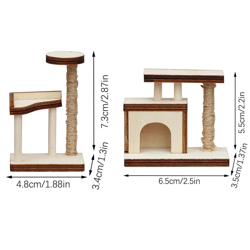 Mini House Cat Tree Model Accessories Miniature Furniture Wooden Adornment Dollhouse Cat Climbing Frame Cat Tower Model