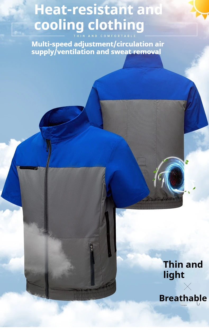 Heat-proof and Cooling Air-conditioning Clothing for Men and Women, Comfortable Short-sleeved Jacket with Retractable