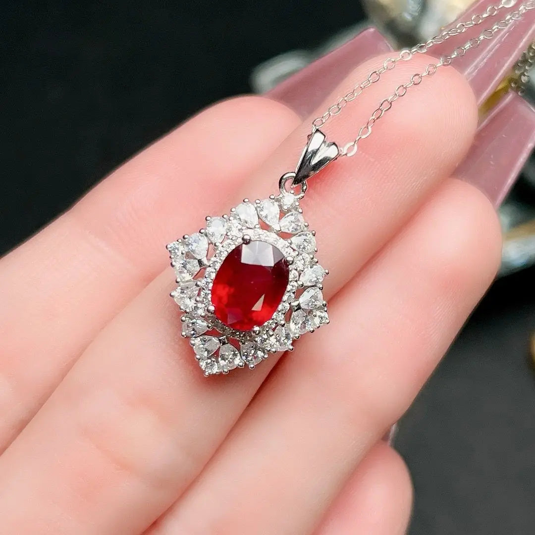 ZECAA Fine Jewelry Woman Ruby Pendant With Natural Ruby Gemstone 7*9mm Ruby Pendant Jewelry For Wedding Lady Woman Ruby Pendant