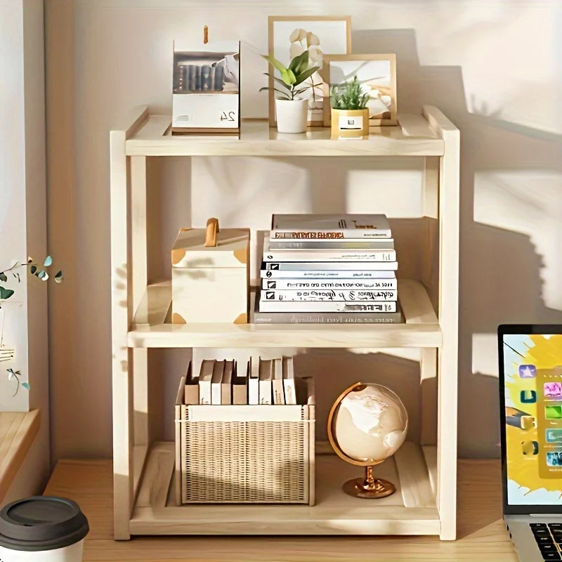 Wooden desktop bookcase storage box - Multi-layer rectangular storage rack, suitable for organizing home office desktop, storage