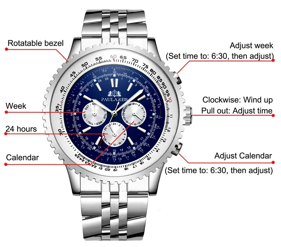 Automatic Watch for Men Mechanical Stainless Steel Strap Fashion Sports Blue Black White Big 50mm Classic Reloj Hombre Baratos