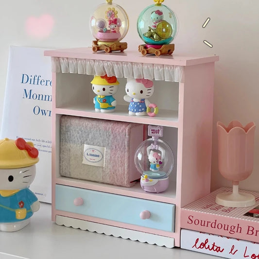 Girls Room Decor Wall Shelf，Wooden Display Cabinet with Hanging Organizer, Vintage Aesthetic Storage Rack for Bedroom