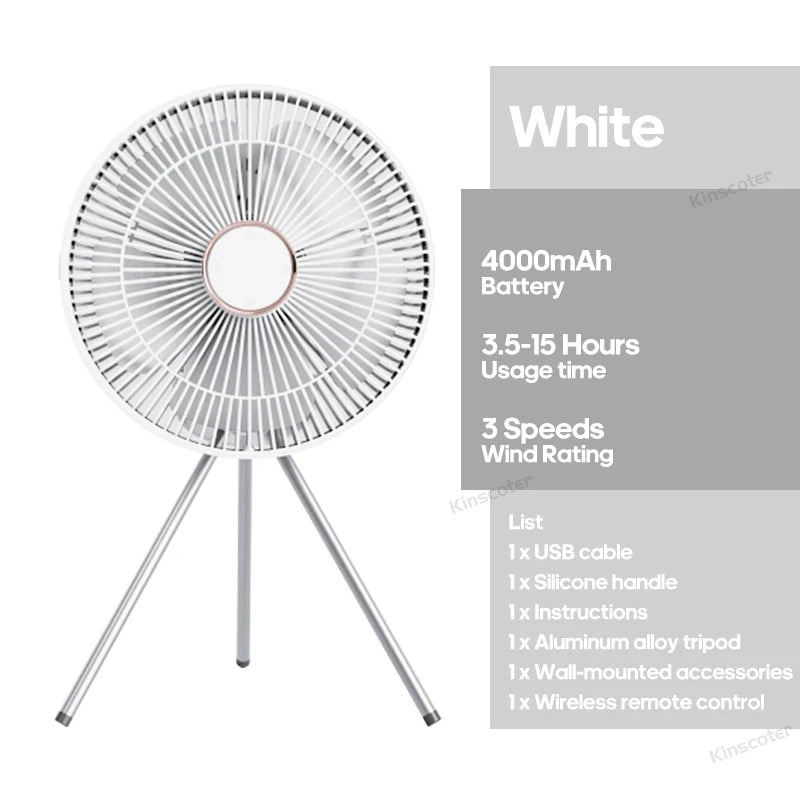 Electric Oscillating Fan Rechargeable Desktop Circulator Wireless Ceiling Camping Tent Fan with Remote Control LED Lighting