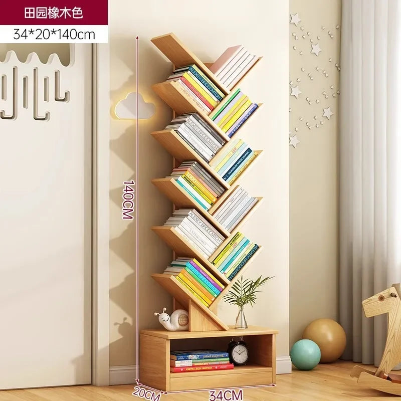 Bookshelf,Floor Standing Storage Rack,Living Room Tree Shaped Bookshelf Against The Wall,Multi-layer Narrow Seam Storage Cabinet