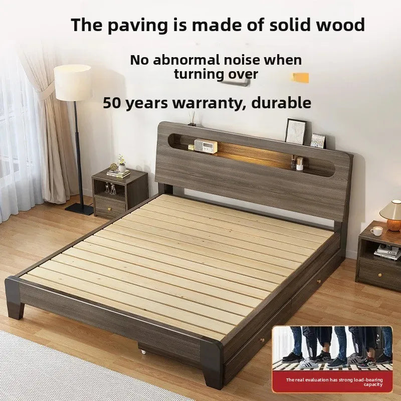 Solid Wood Bed, Single Bed, Simple Bed, Multiple Sizes To Choose From, Suitable for Bedrooms and Rental Houses