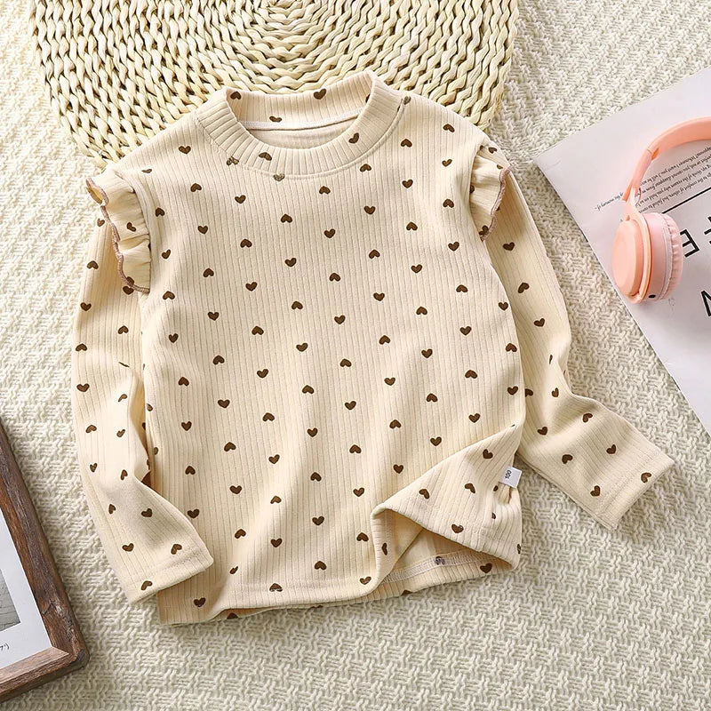 2-10T Baby girl clothes Long Sleeved Undershirt Cute Floral Dots T-shirt Sweet Children girl blouse