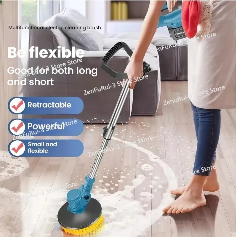 Electric Cleaning Brush Bathroom Yard Sweeper Polishing and Polishing Snow Sweeping Leaf Six-in-one Retractable Cleaning Brush