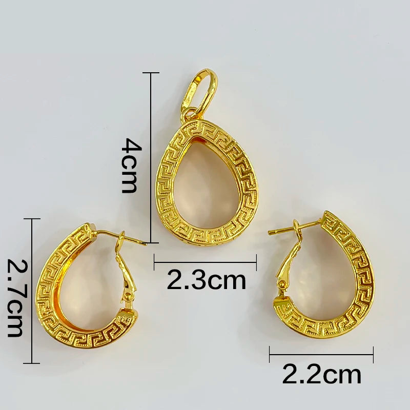 Dubai Golden Jewelry Sets for Women Luxury Italian Bridal Necklace Pendant Earrings Wedding Party Accessories Lady Gifts