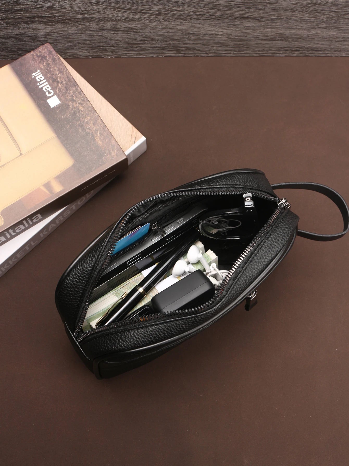 Men's Business Clutch Bag Travel Essentials Outdoor Toiletry PU Portable Handheld Cosmetic Bag Large Capacity Elegant Design
