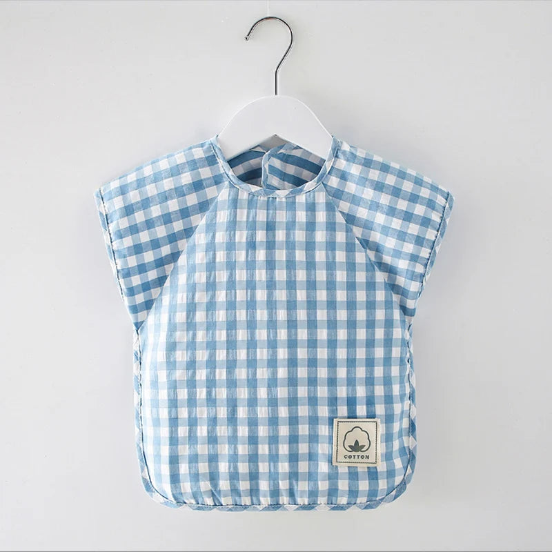 Summer baby Food Overalls Waterproof clothes bibs for boys girls Children's clothing No-Wash Apron  cotton plaid sleeveless bibs