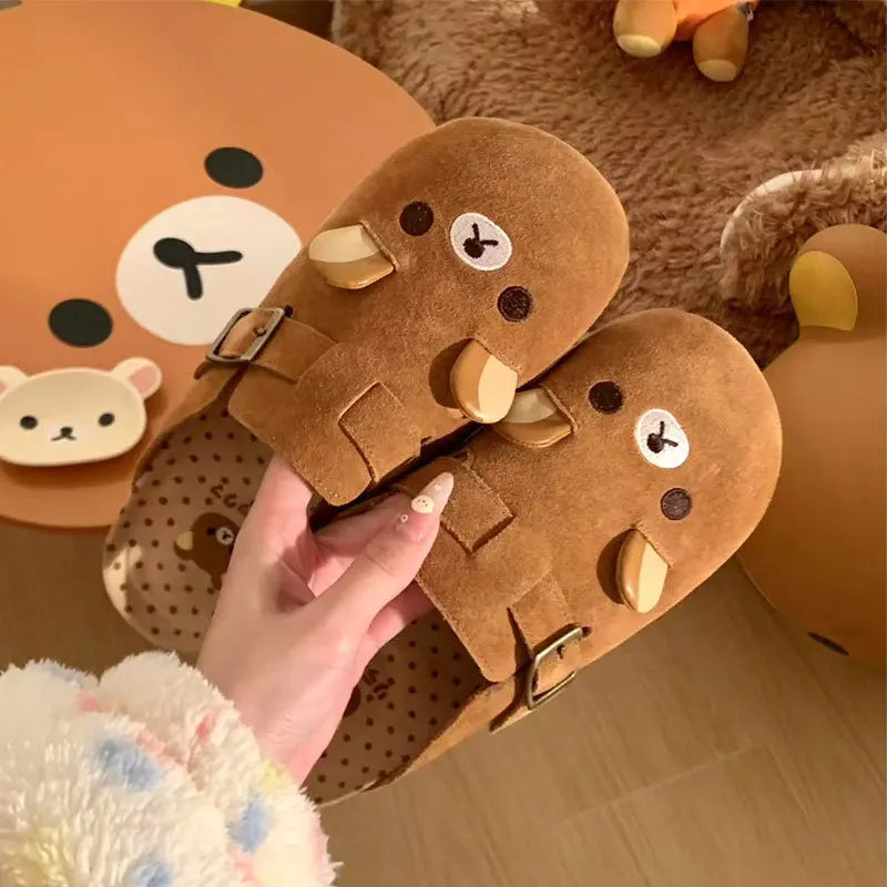 Women's Shoes Fashion Comfortable 2025 New Retro Thick Soled Boken Shoes Outdoor Casual Shoes Cute Little Bear Half Drag Flats