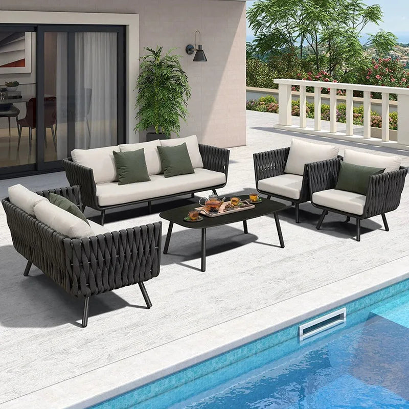 Lving Room Modern Sofa Set Furniture All Weather Outdoor Lazy Fabric Sofa Rattan Garden Sofas for Patio