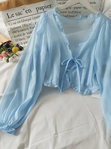Women Thin Casual Lace Bow Summer Sun Protection Clothes Female Cardigan Shirt Clothing Tops Blouse For Woman