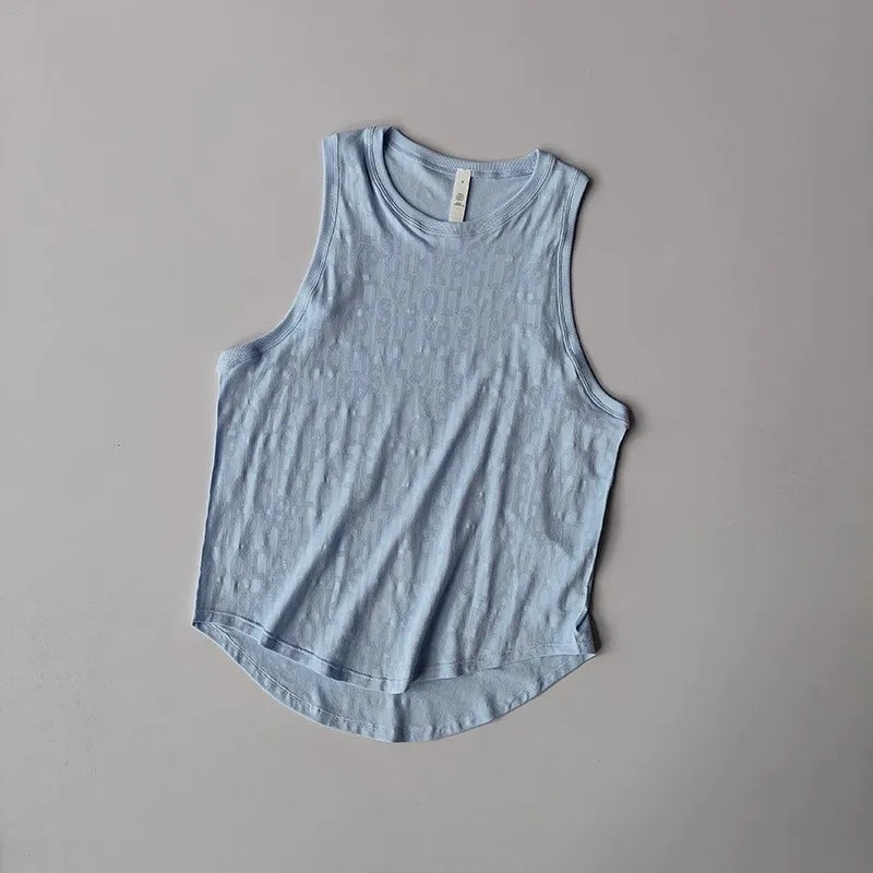 Women's Summer Sports Vest Thin Loose Printed Yoga Clothing Sleeveless Running Blouse Yoga Vest Shirt Gym Tops