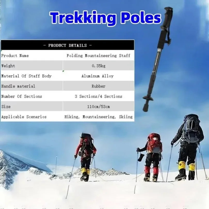 Trekking Poles Shock Absorption Foldable Ultralight Hiking Pole Suitable For Outdoor Camping Mountaineering Backpacking Trip