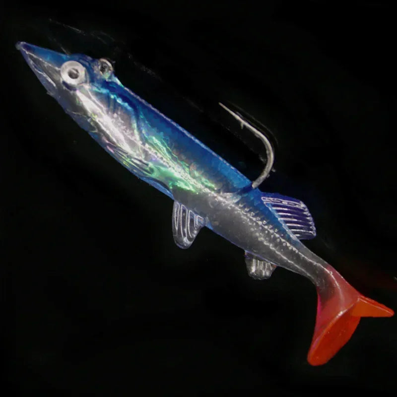 1pcs Sink Fish 8cm 6g soft bait set Fishing lure kit Wobblers jig head Silicone baits lifelike Sea Bass Carp pike long tail