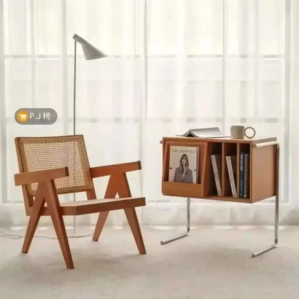 Nordic Solid Wood Bookcase Living Room Sofa Side Cabinet Locker Simple Magazine Cabinet Home Retro Storage Cabinet