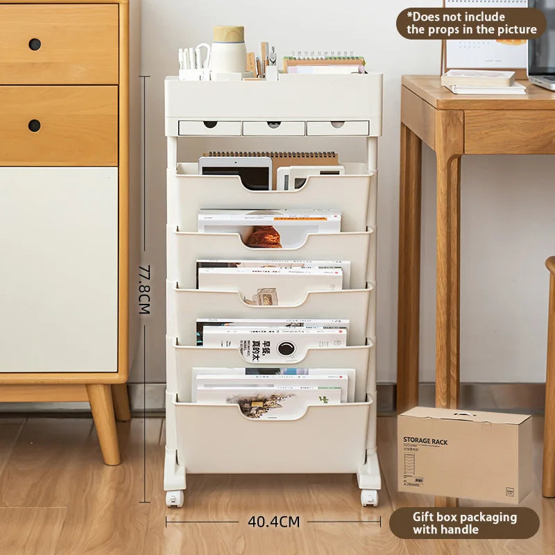 Book Storage Rack With Wheels Large Capacity Multi-Layer Table Side Storage Living Room Study Room Book Magazine Storage Shelf