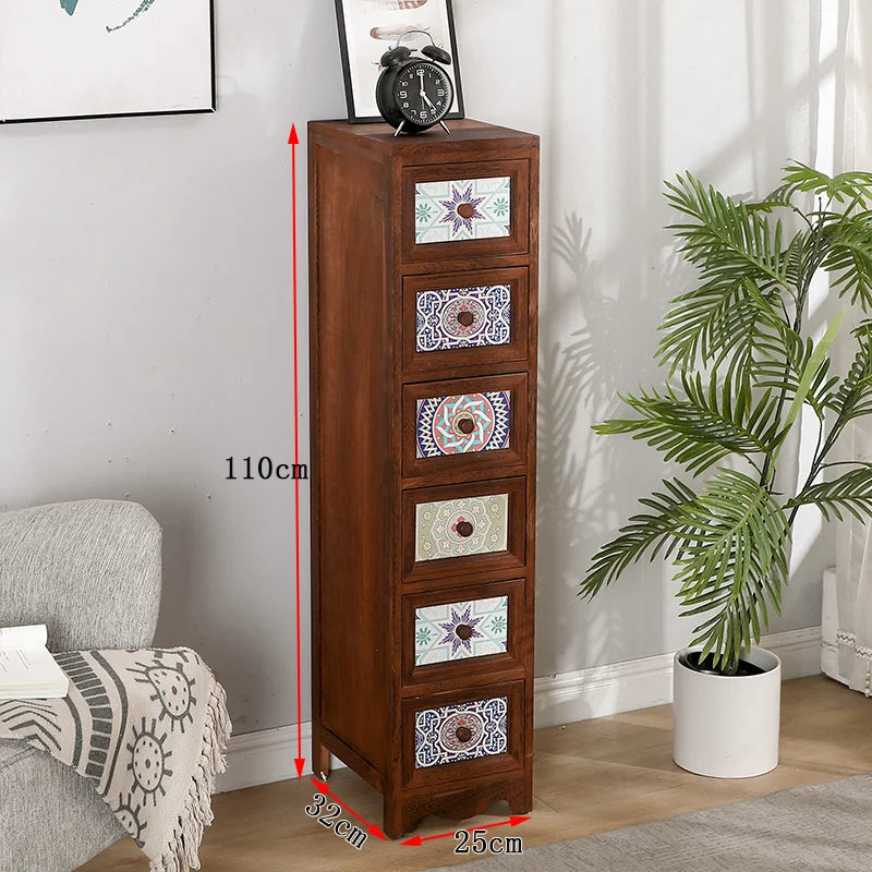 Narrow Storage Cabinet  American Style Solid Wood Storage Rack Large Capacity Multi-layer Storage Organizer Home Furniture