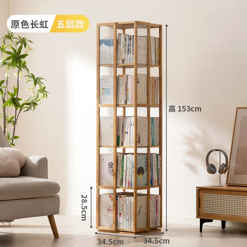 360 Degree Rotating Bookshelf for Living Room Bedroom Children's Picture Books Storage Rack Simple Home Decor Student Bookcase