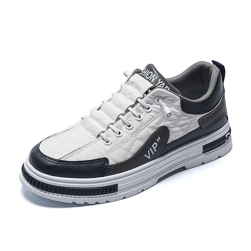 Men’s Shoes Fashion Leather Casual Shoes For Men Mesh Lightweight Sneakers Elastic Band Platform Vulcanized Shoes
