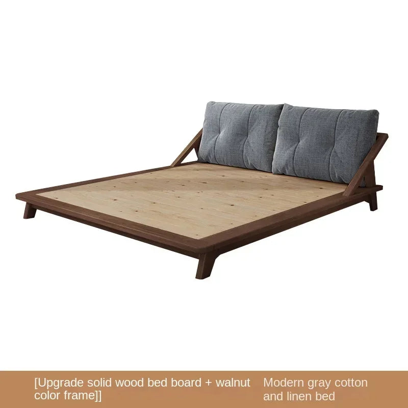 Nordic solid wood bed 1.8m modern simple Japanese cream style tatami double low bed small family log master bedroom