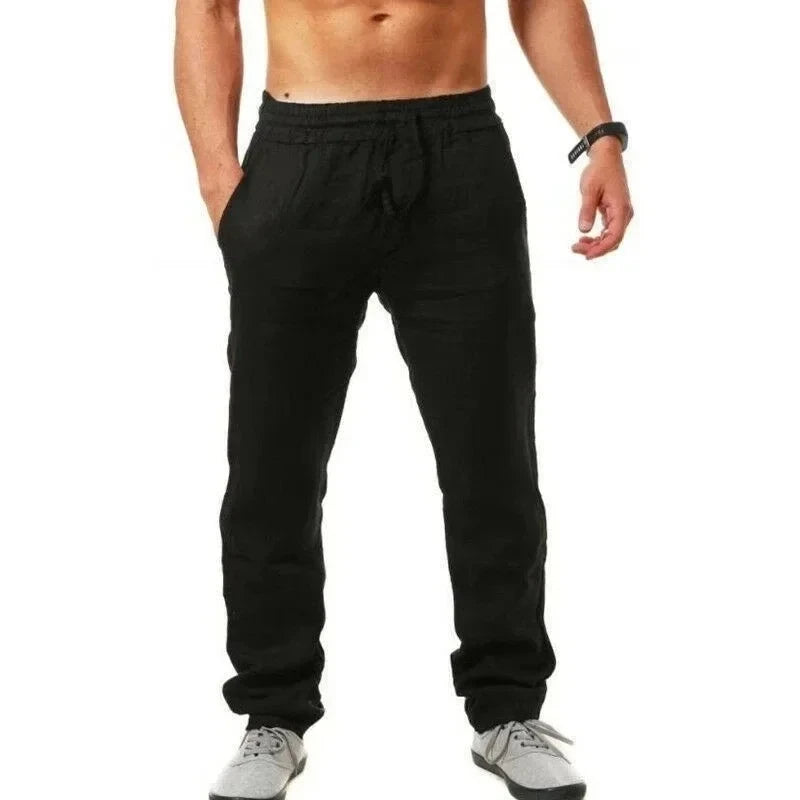 2024 New Men's Cotton Linen Pants Summer Solid Color Breathable Linen Trousers Male Casual Elastic Waist Fitness Pants