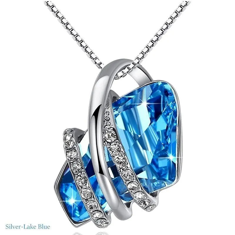 Woman Fashion Silve/Rose Gold Crystals Pendant Necklace Birthstone Zircon Necklaces Jewelry Engagement Gifts