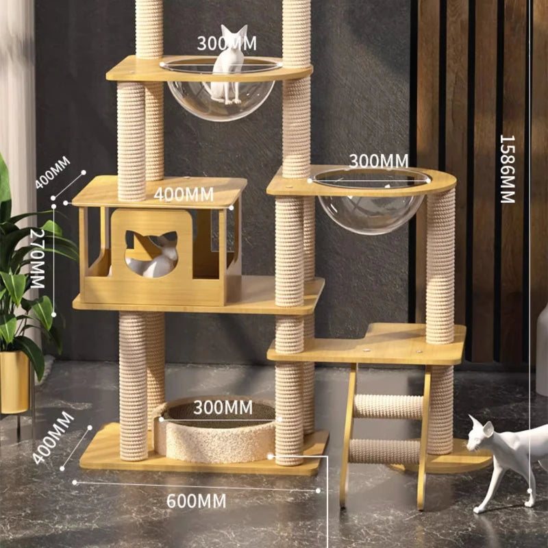 Tree Tower House for Large Cats, Claws, Sofa Protection, Cats with Scrapers, Wooden Cat Scratcher, Beds and Furniture